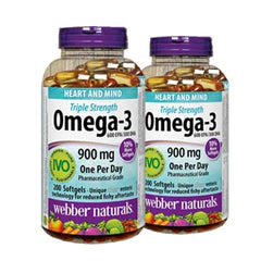 Webber Naturals Triple Strength Omega-3 900mg softgel bottle for daily wellness.