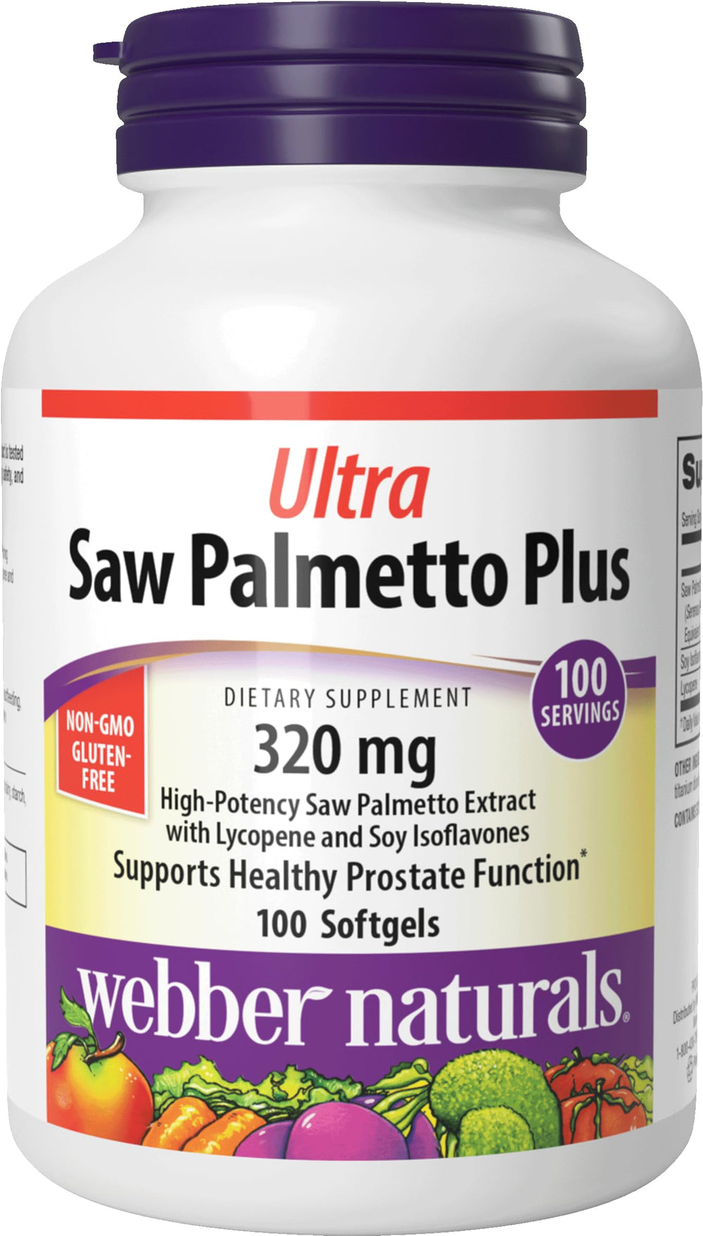 Webber Naturals Ultra Saw Palmetto Plus bottle front shows packaging for reliable daily support