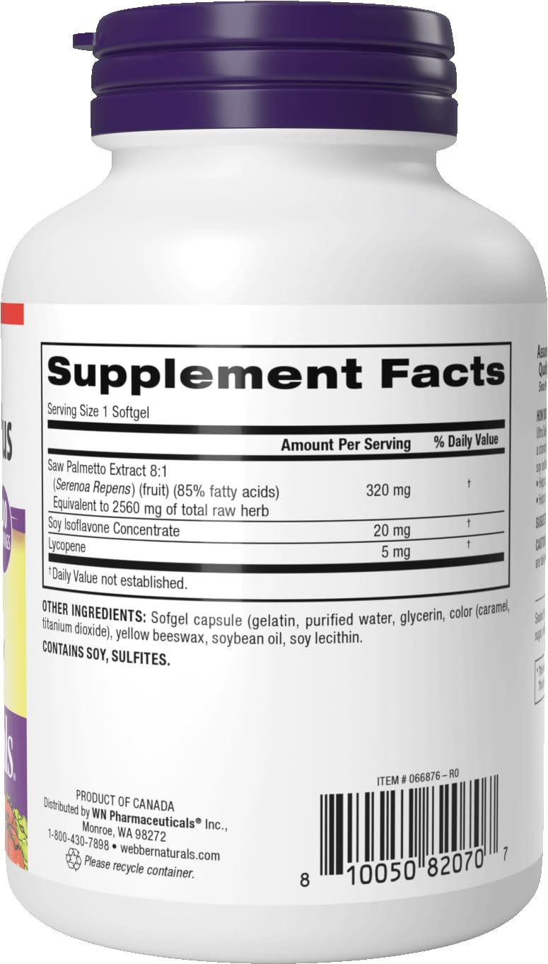 Webber Naturals Ultra Saw Palmetto Plus gluten-free label illustrates diet compatibility