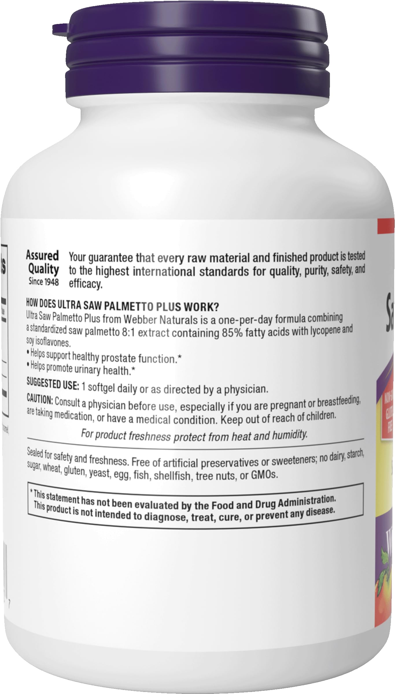 Webber Naturals Ultra Saw Palmetto Plus quality assurance seal reinforces safety and trust
