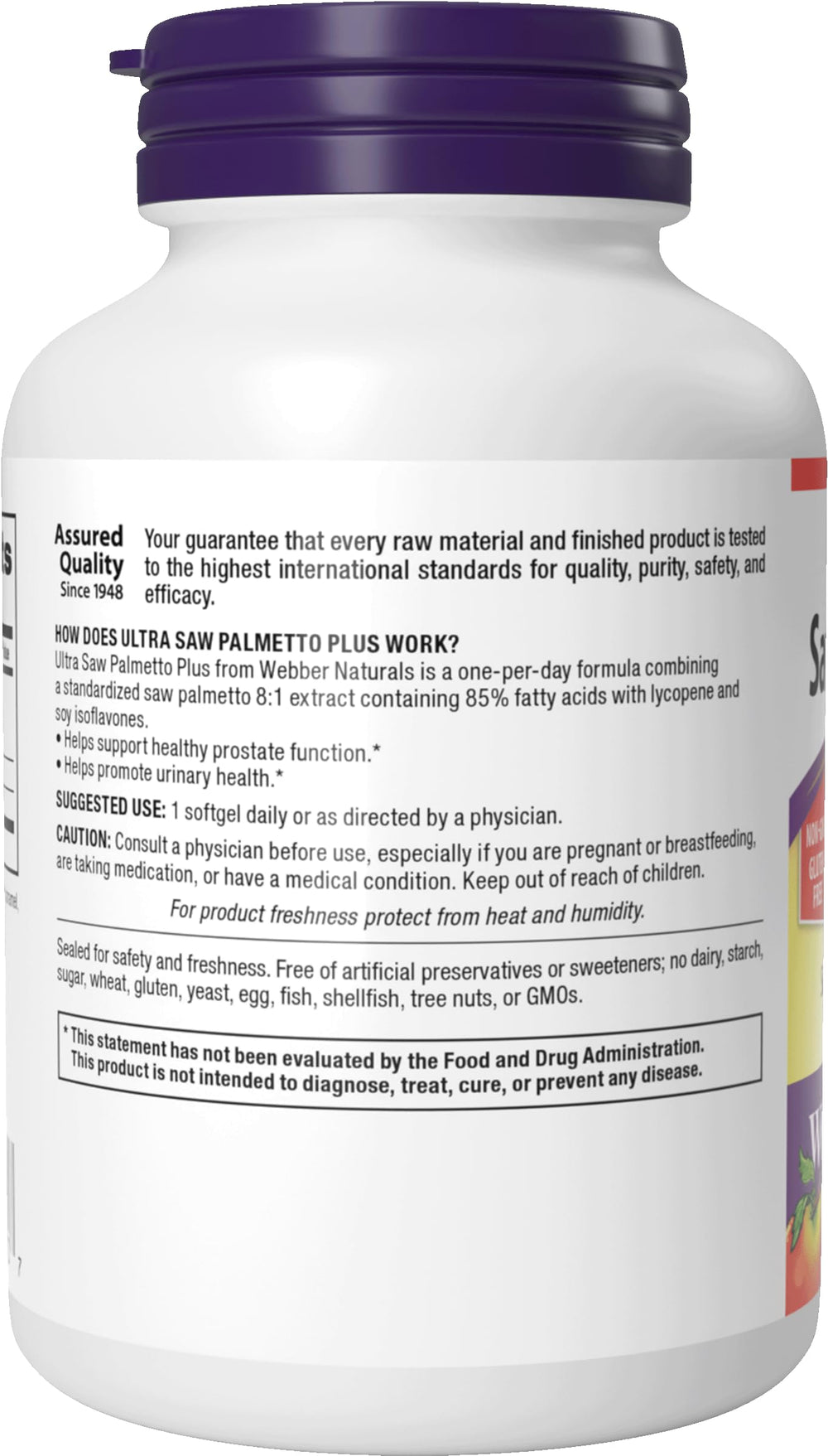 Webber Naturals Ultra Saw Palmetto Plus quality assurance seal reinforces safety and trust