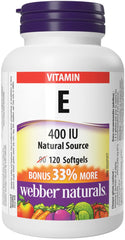 Webber Naturals Vitamin E softgels bottle front view highlights antioxidant support