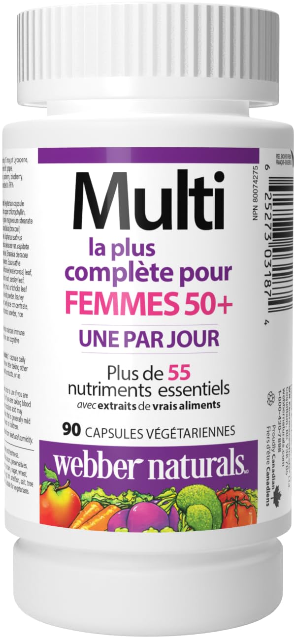 Webber Naturals Women's 50+ Multi capsules closeup emphasizing easy-to-swallow design