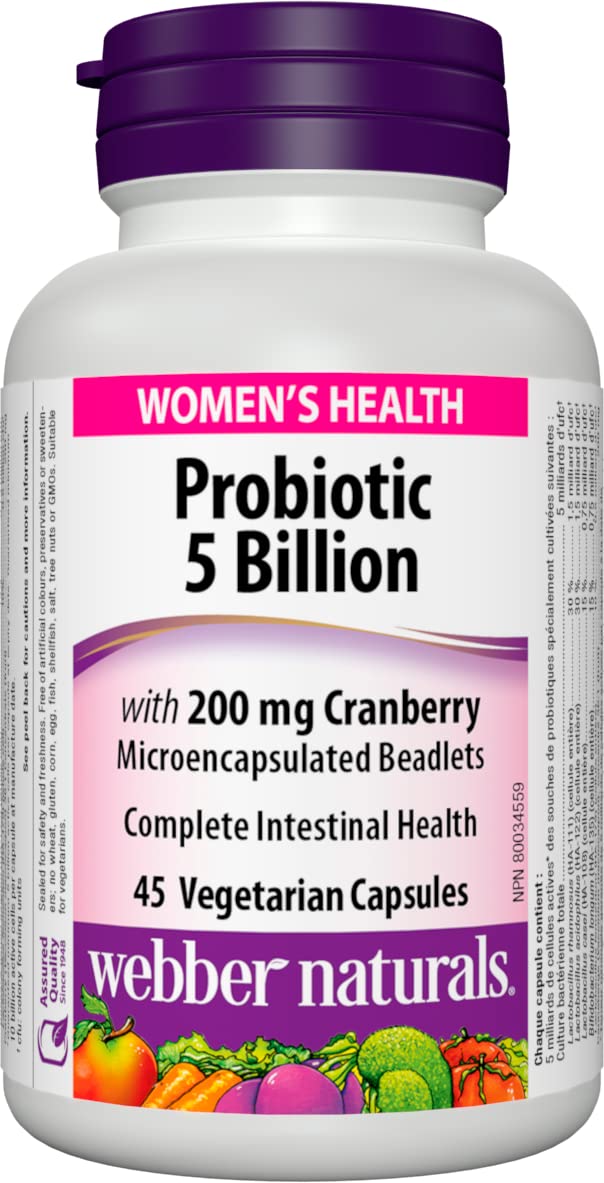 Webber Naturals Women's Multi Probiotic cranberry bottle for daily digestive balance.