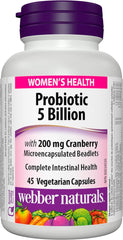 Webber Naturals Women's Multi Probiotic cranberry bottle for daily digestive balance.