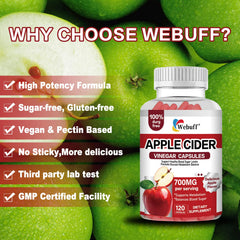 Webuff ingredients panel focuses on Aloe Vera extract and ACV.