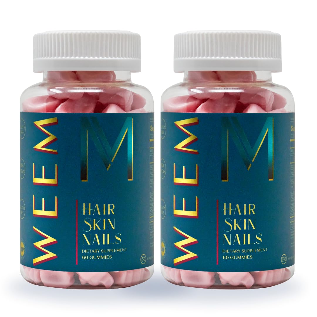 WEEM Hair Skin and Nails gummies bottle for easy daily beauty support.