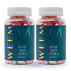 WEEM Hair Skin and Nails gummies bottle for easy daily beauty support.