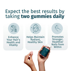 WEEM ingredients card highlights vegan biotin and vitamins for beauty support.