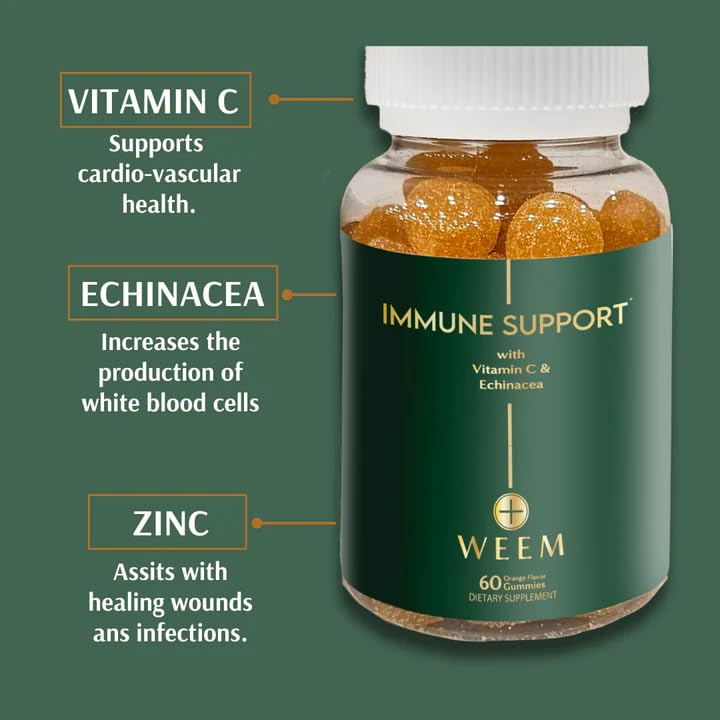 WEEM immune gummies closeup showing texture and citrus flavor for daily wellness.