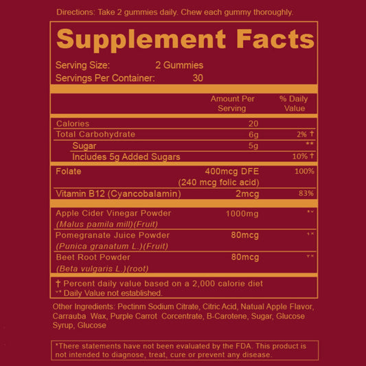 WEEM gummies ingredients display organic apples, beetroots, and pomegranates for heart-friendly nutrients.