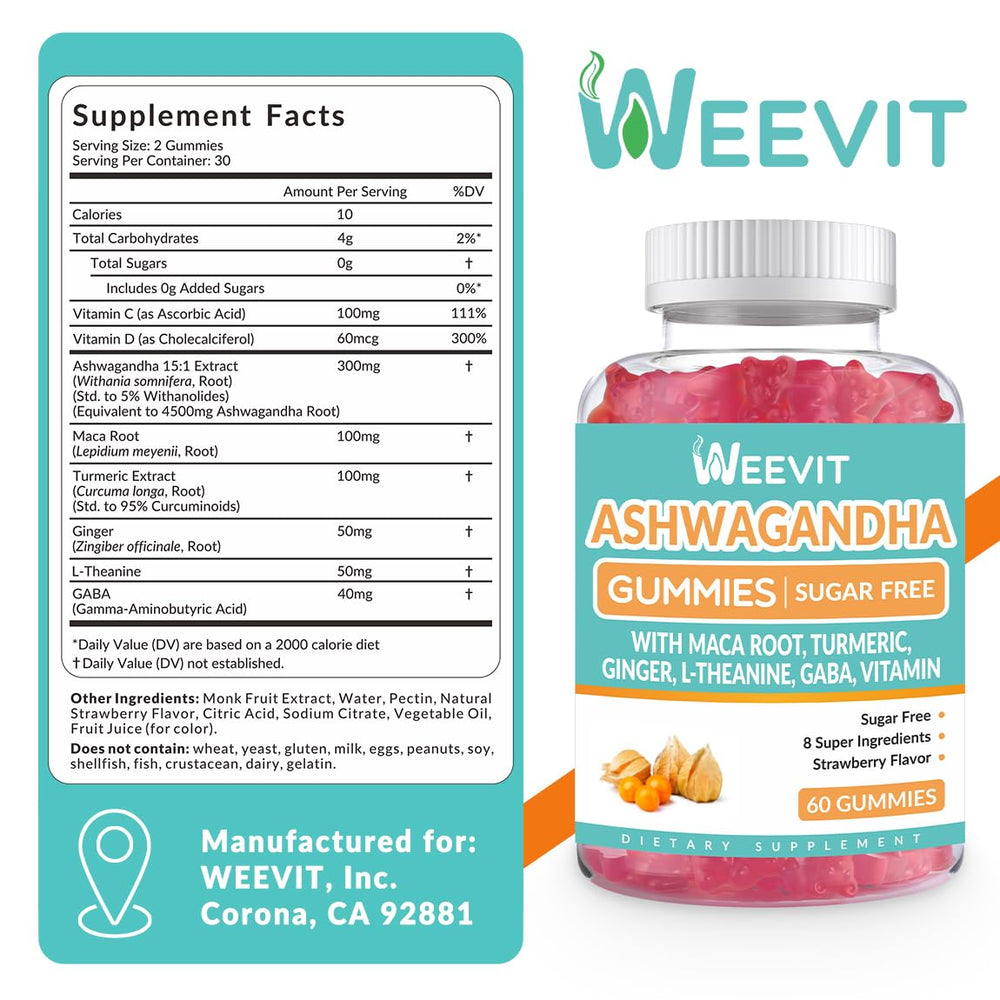 WEEVIT ingredients panel highlights organic herbs for wellness.