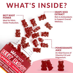 WEEVIT Beet Root Gummies with pomegranate flavor and natural ingredients visual.