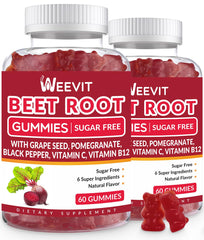 WEEVIT Beet Root Gummies pack closeup, highlighting a portable vegan supplement.