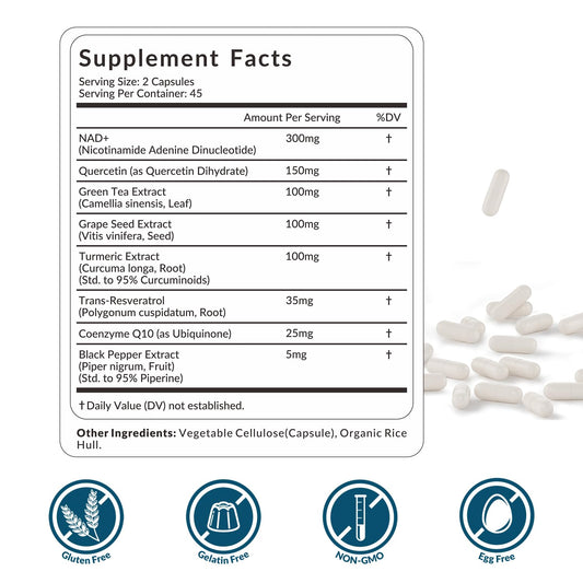 Weevit NAD+ capsules close-up highlighting energy-boosting ingredients.