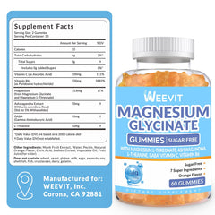 Weevit magnesium gummies ingredients panel shows Ashwagandha and L-Theanine