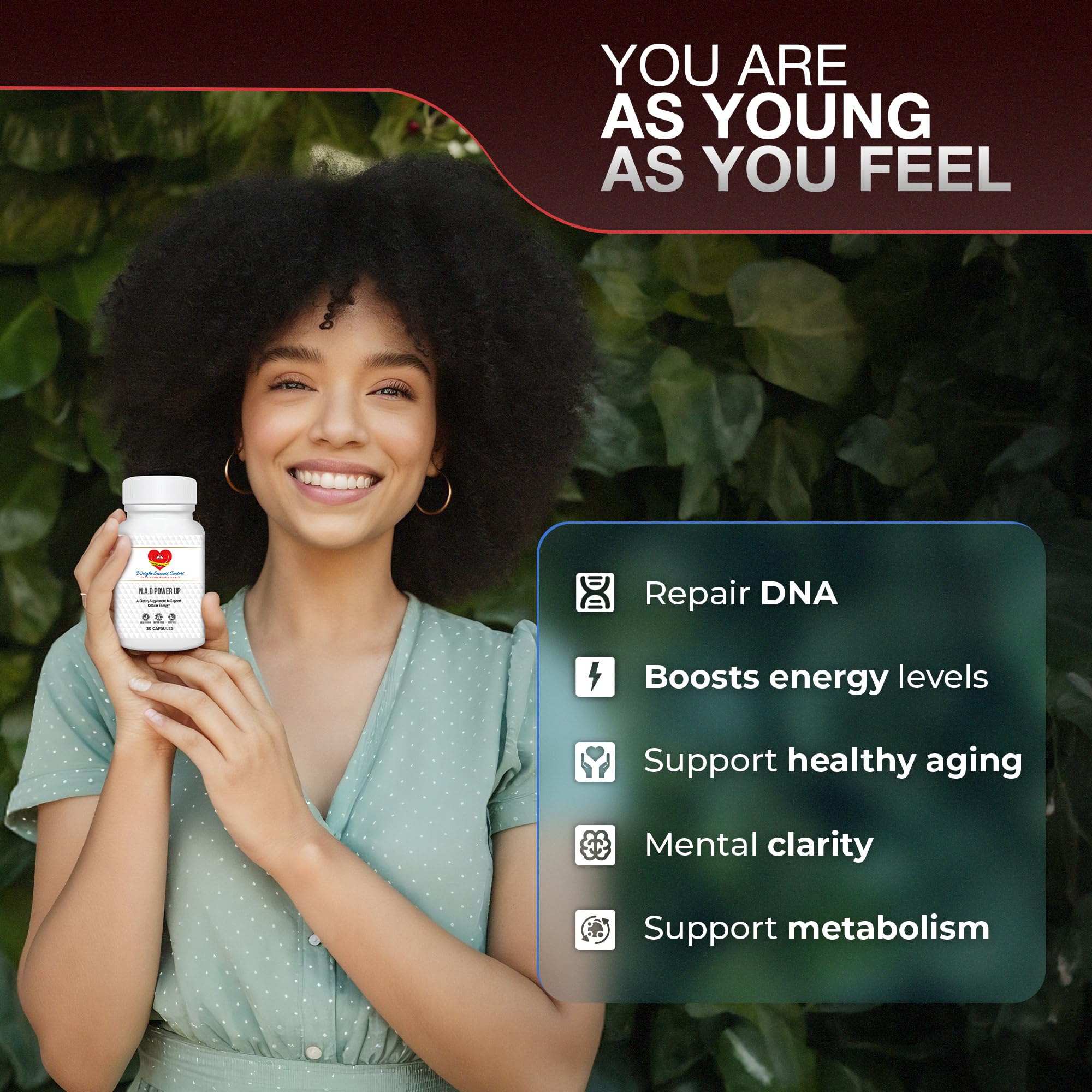Weight Success Centers NAD+ Power Up packaging overview shows 30-day supply