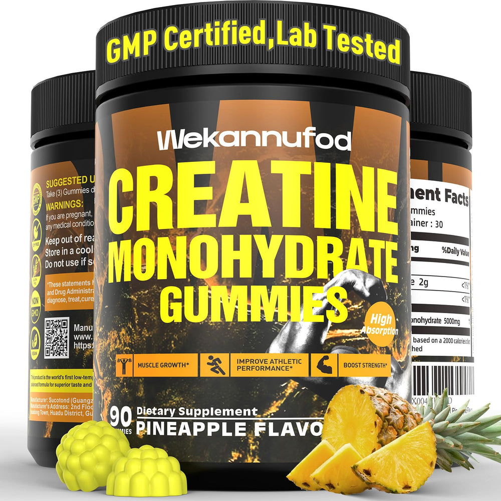 Wekannufod creatine gummies bottle front view for convenient daily workouts