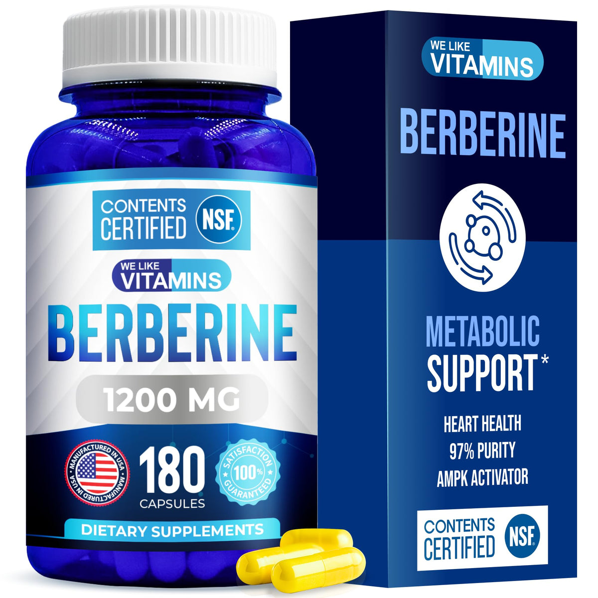 We Like Vitamins berberine hcl 1200 mg bottle — clear dosage for daily use.