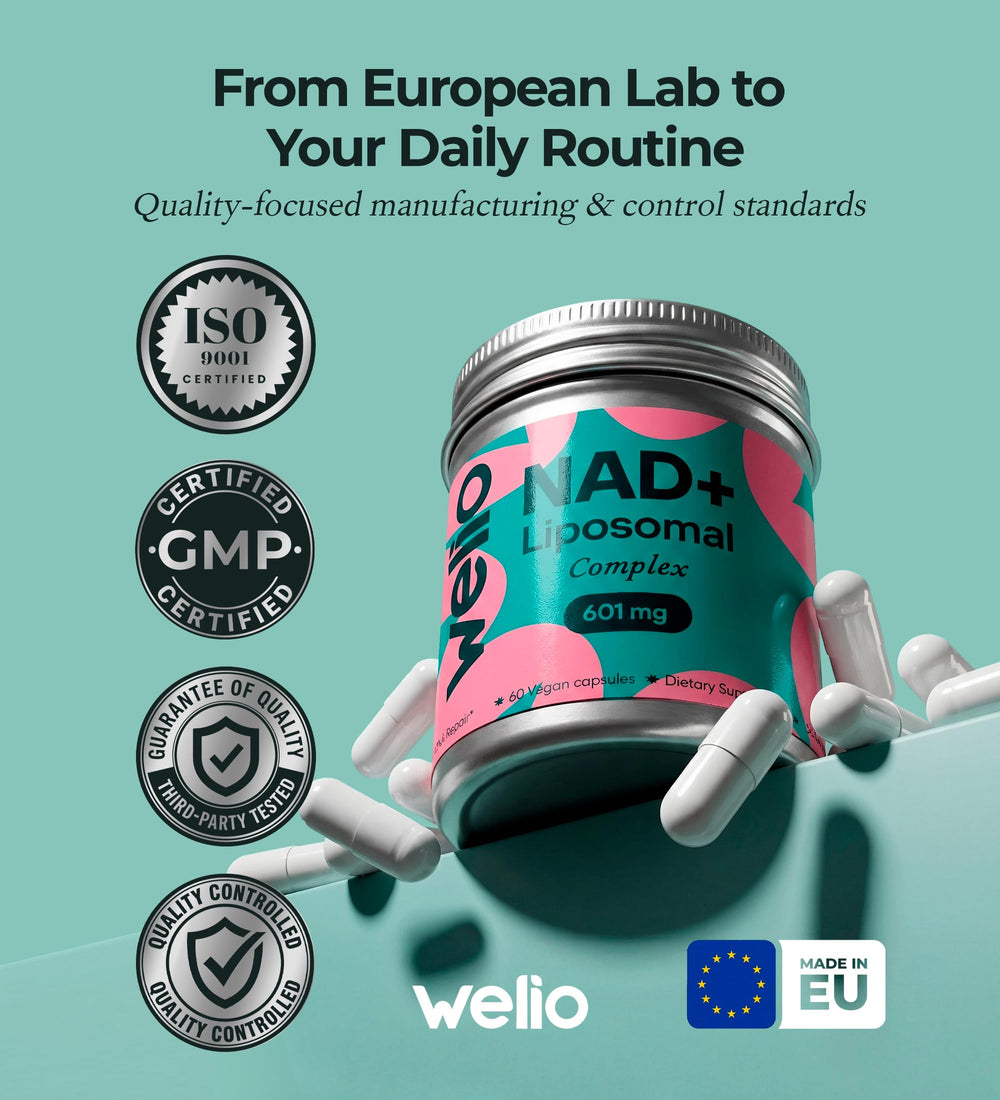 Welio NMN alternative with apigenin and manganese supports balanced NAD+ pathways.