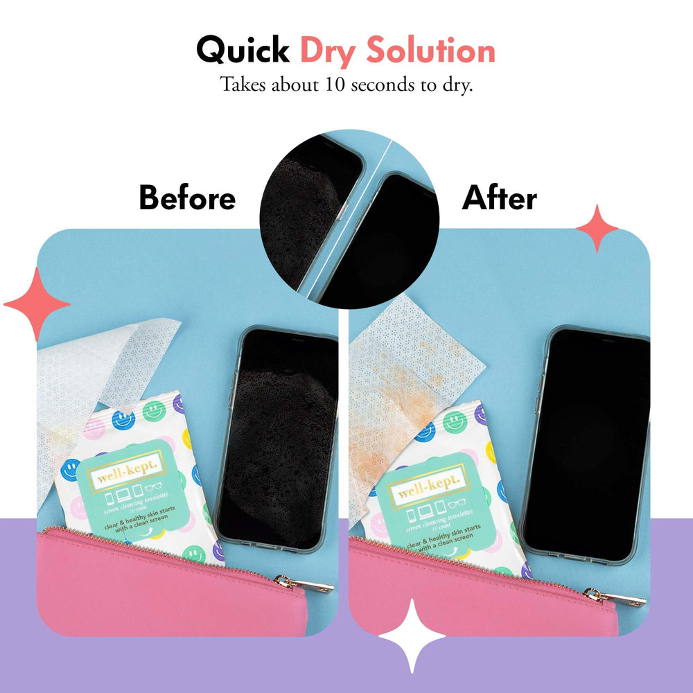 Well-Kept screen wipes for phones, laptops, and monitors drying quickly