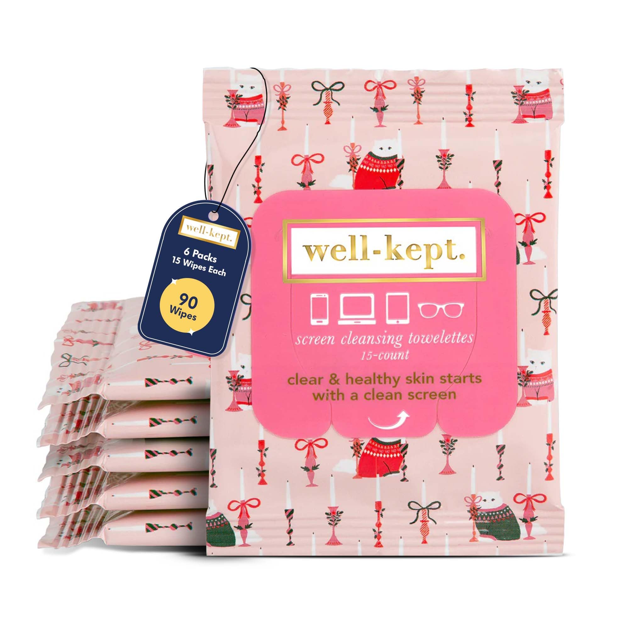 Well-Kept wipes pack with rainbow stripes for quick glasses cleaning on the go.