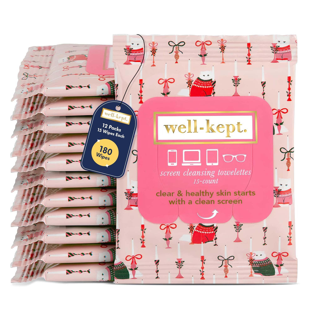 Well-Kept wipes packaging front with rainbow design for on-the-go cleaning