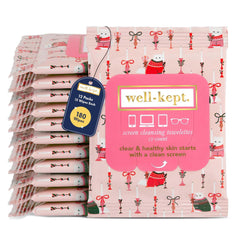 Well-Kept wipes packaging front with rainbow design for on-the-go cleaning