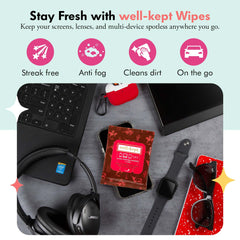 Well-Kept Tech & Lens Wipes on phone screens for anti-static cleanliness