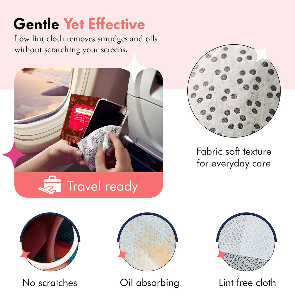 Well-Kept Tech & Lens Wipes delivering streak-free results on glass displays