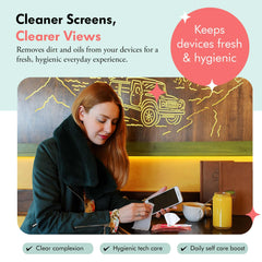Well-Kept Tech & Lens Wipes on tablet screens for quick, lint-free cleansing