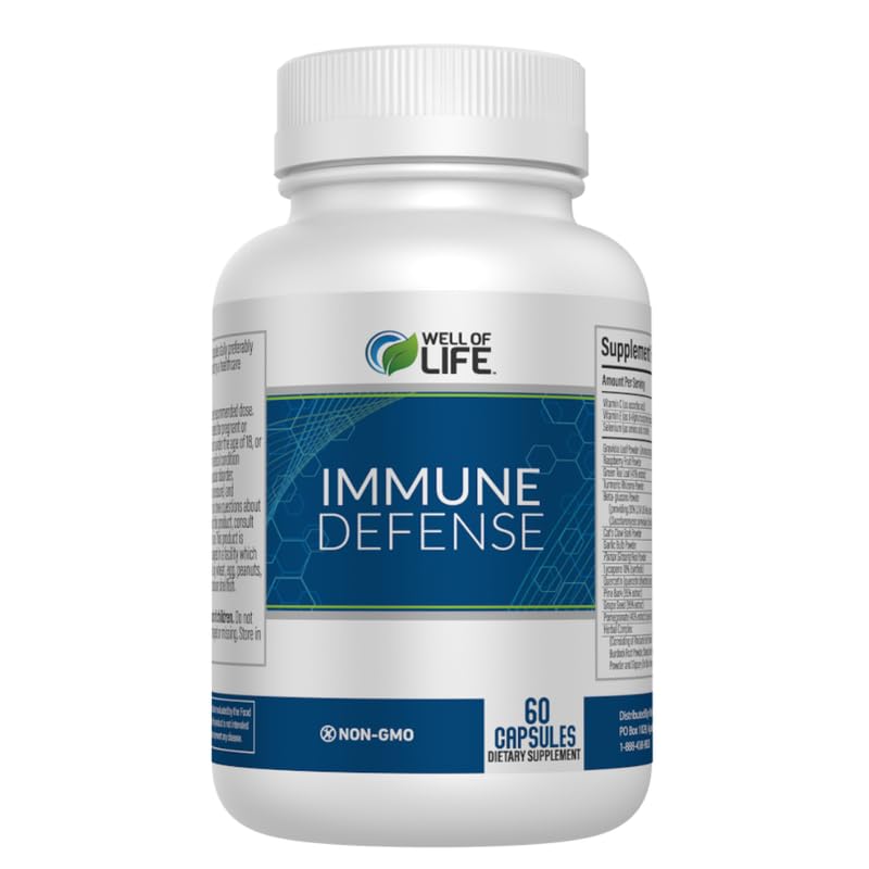 Well of Life Immune Defense 600mg bottle with vegan capsules for daily immune support.