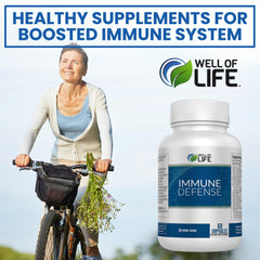 Well of Life Immune Defense ingredients panel featuring Graviola and Raspberry for antioxidant support.