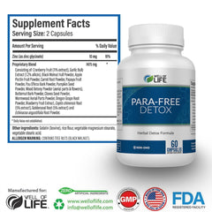 Packaging highlight showing zinc and herbal immune support in Para-Free Detox.