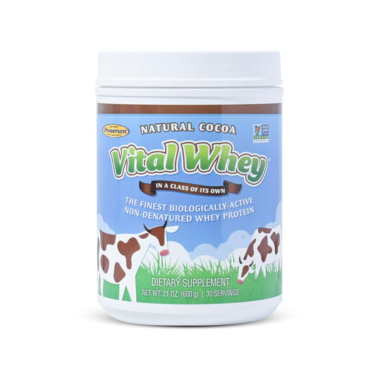 Well Wisdom Vital Whey label highlights natural cocoa flavor for a convenient daily protein boost