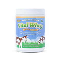 Well Wisdom Proteins Vital Whey vanilla bottle shows a clean daily protein boost.