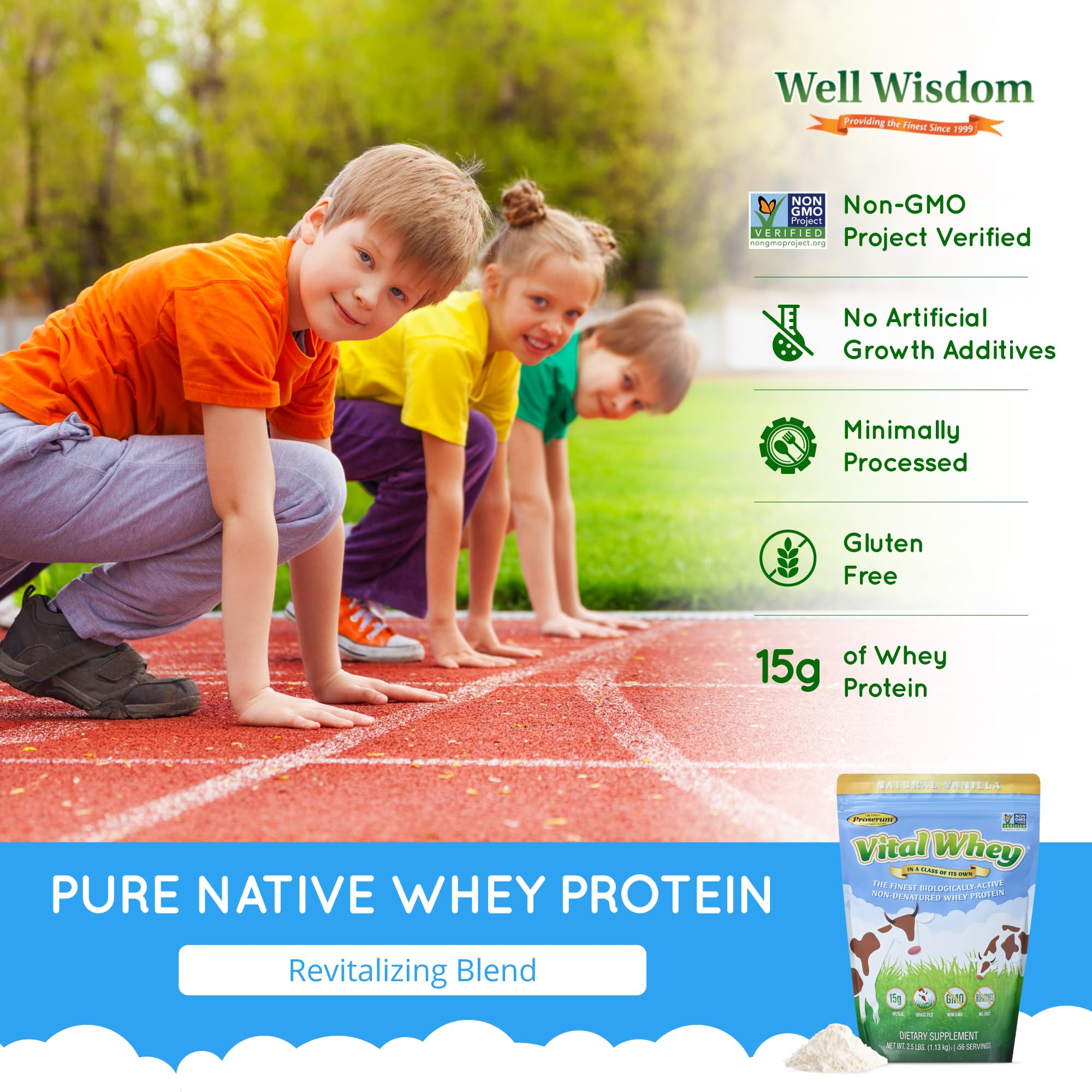 Well Wisdom Vital Whey farm-to-bottle image emphasizing traceable, clean ingredients.