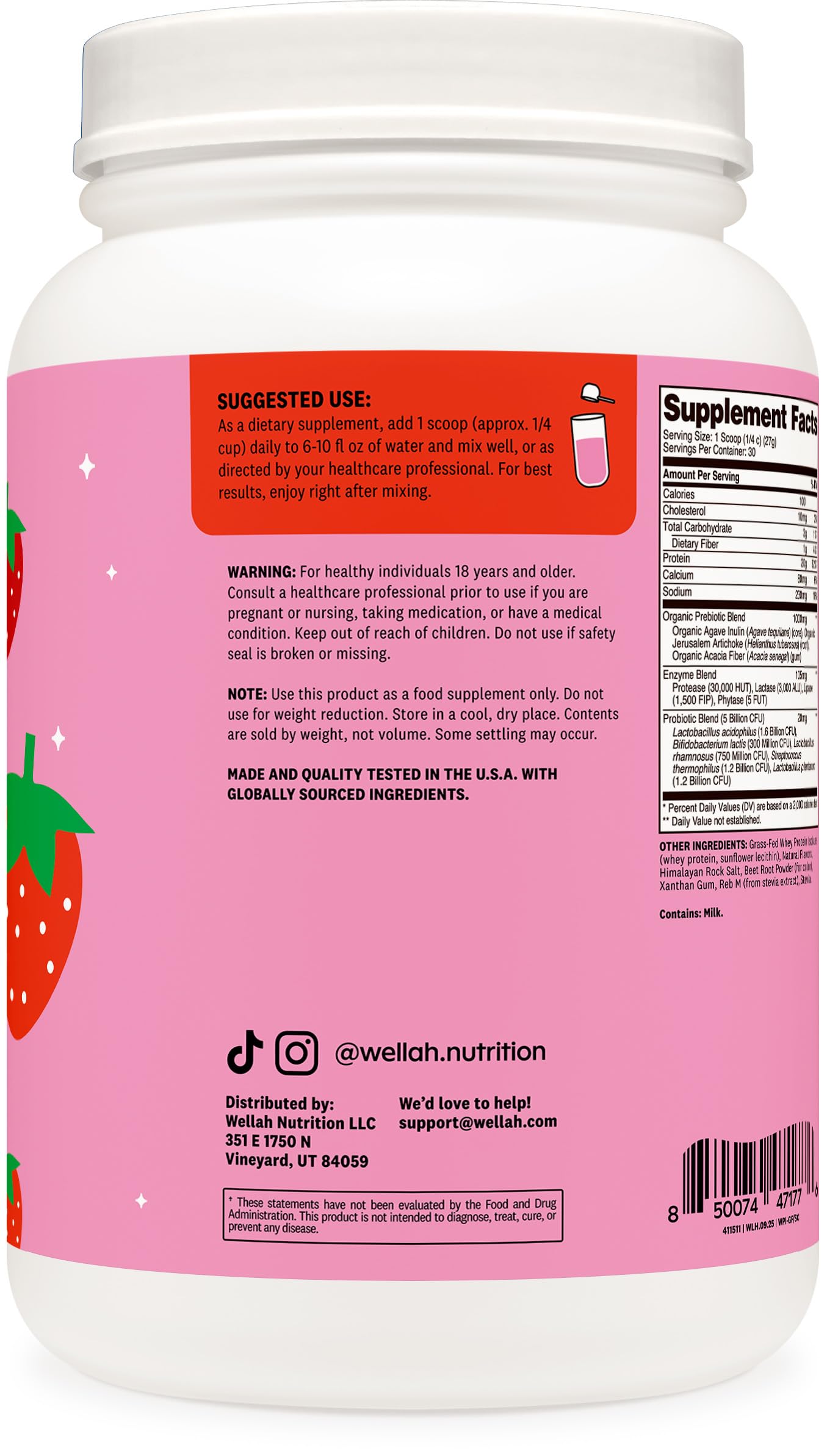 Wellah whey shake in glass, smooth texture ideal for smoothies.