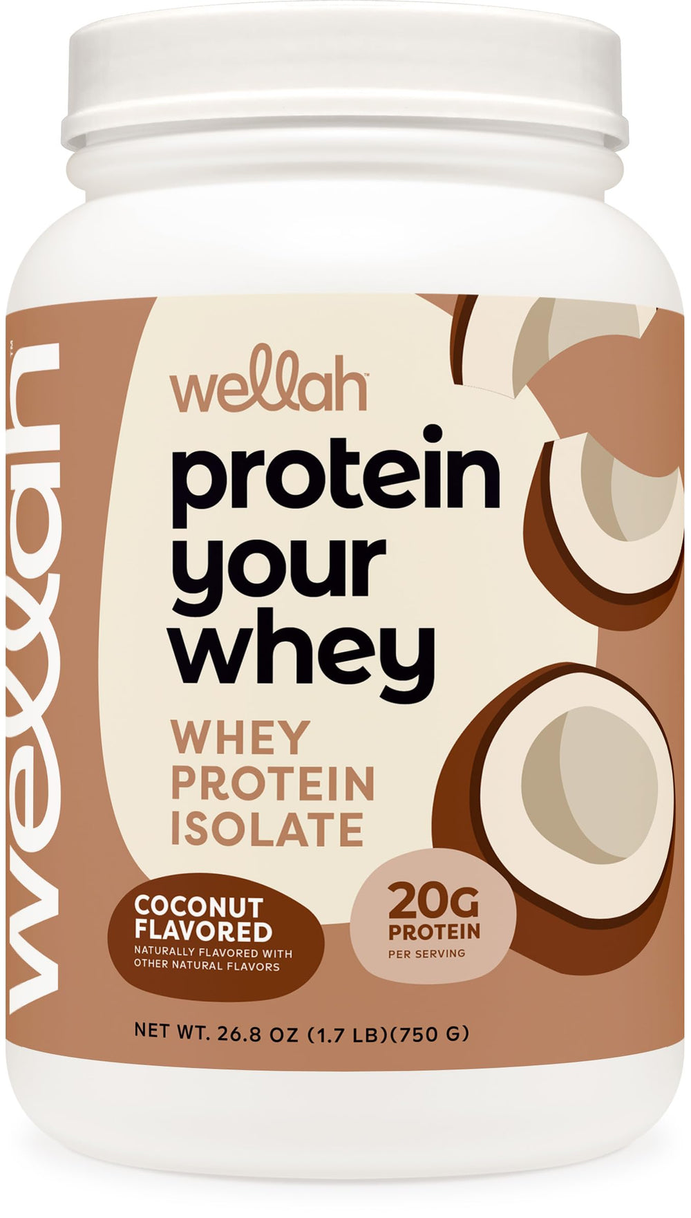 Wellah Protein Your Whey coconut bottle front, premium whey isolate for daily protein support.