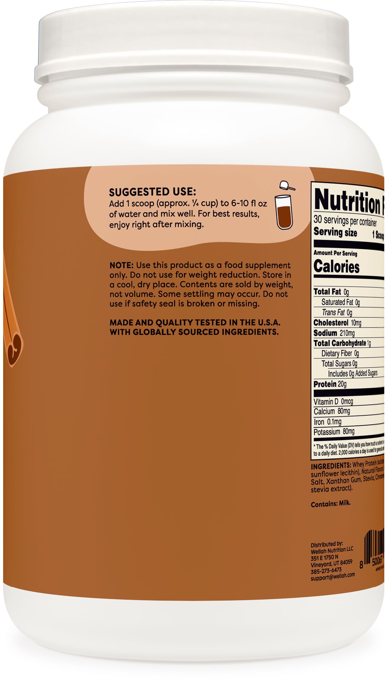 Wellah Protein Your Whey chai scoop measuring a precise serving for convenience.