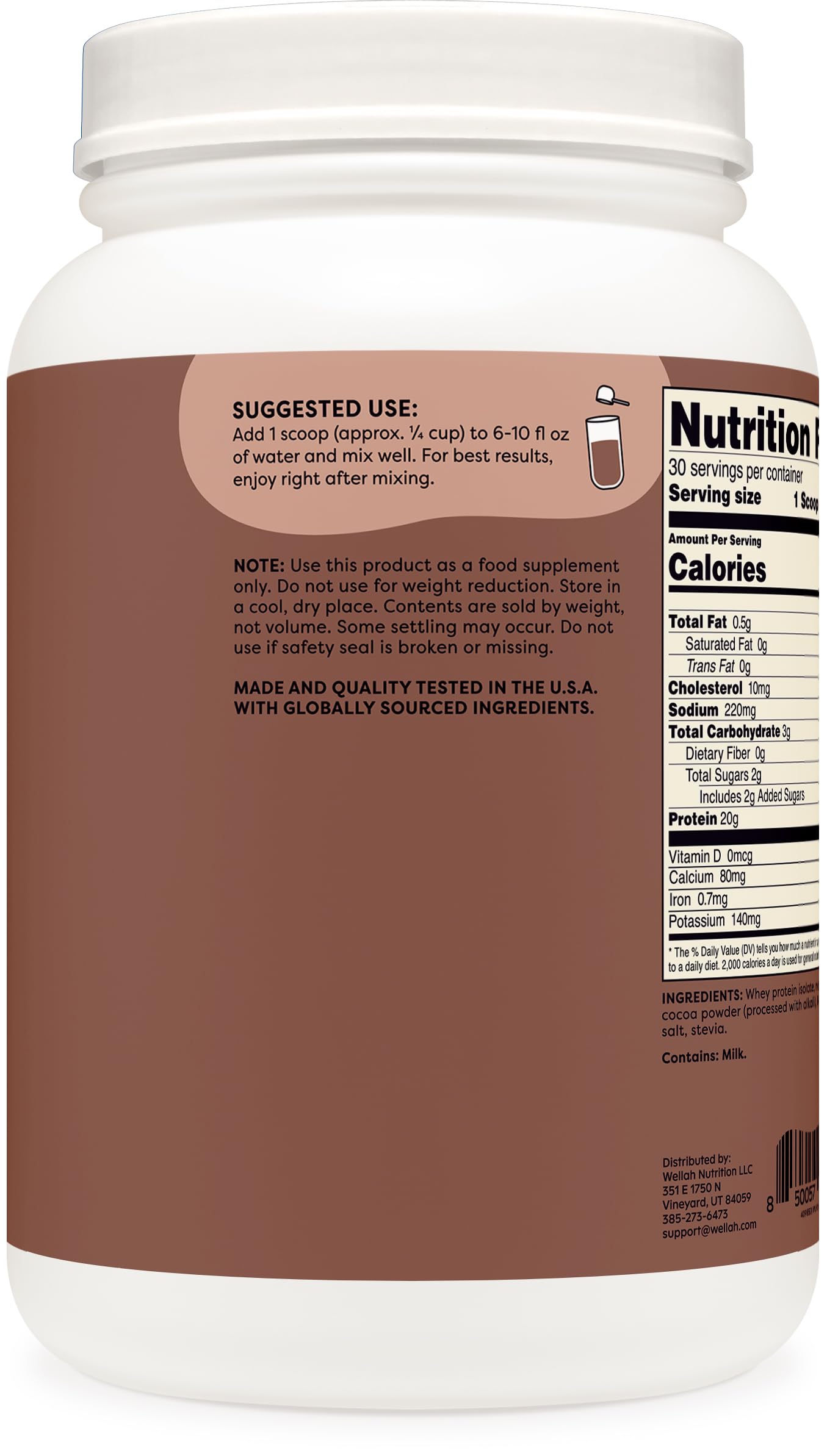 Wellah Protein Your Whey scoop highlights 30 servings per container for long-lasting use.