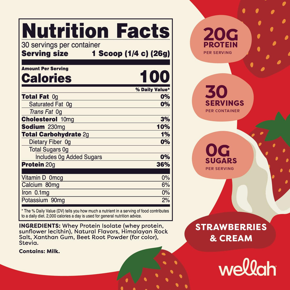 Wellah Protein Your Whey Strawberries and Cream scoop demonstrating precise serving size.
