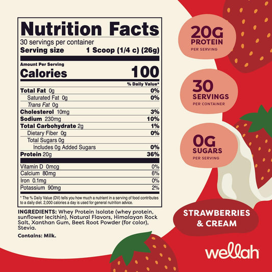 Wellah Protein Your Whey Strawberries and Cream scoop demonstrating precise serving size.