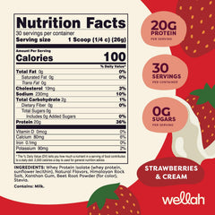 Wellah Protein Your Whey Strawberries and Cream scoop demonstrating precise serving size.