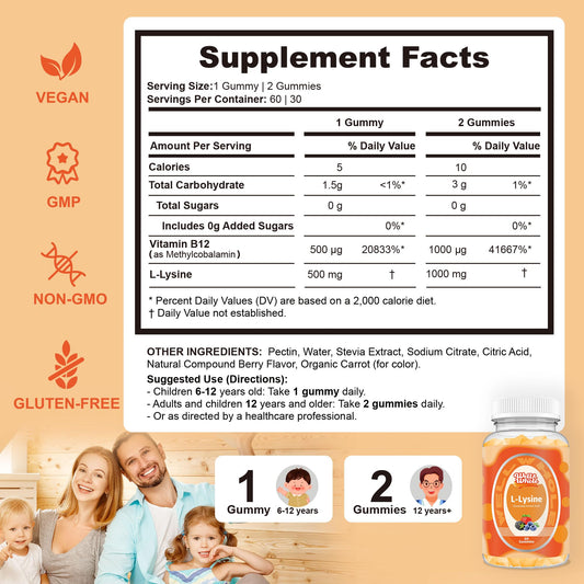 Well&Whole L-Lysine Gummies closeup bottle highlights chewable texture for easy dosing