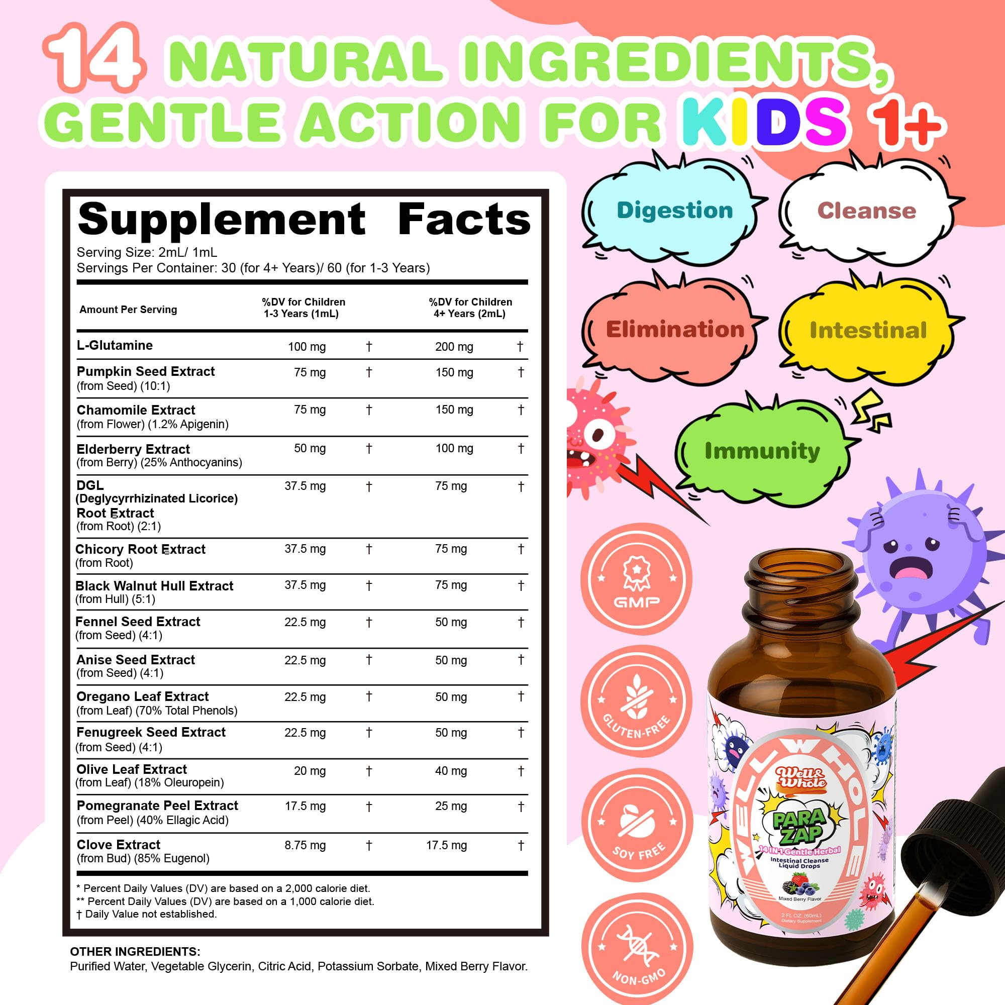 Well&Whole nighttime dosing drops for kids shows simple bedtime use with a dropper.