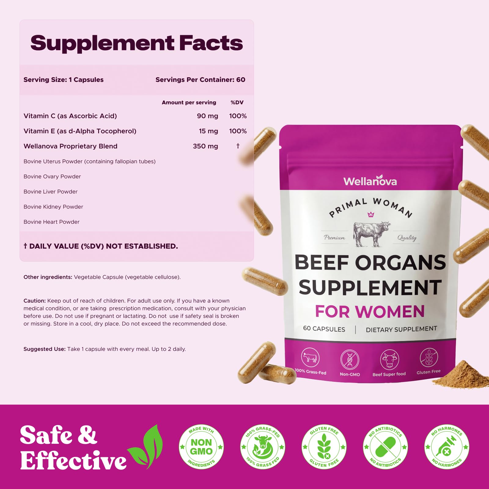 Wellanova Primal ingredients close-up shows liver and uterus tissue for nutrient-dense support.