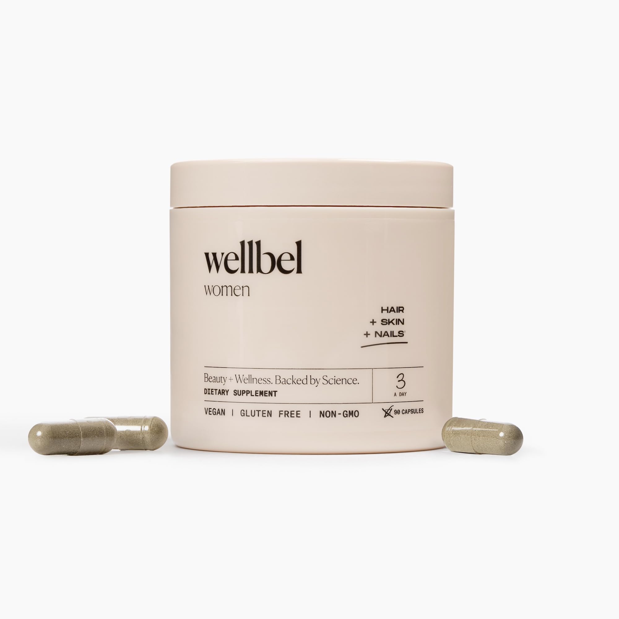WELLBEL Women Clean bottle with capsules for daily hair, skin, nails support.