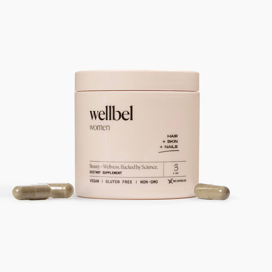 WELLBEL Women Clean bottle with capsules for daily hair, skin, nails support.