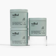 Wellbel Women+ bottle and capsules for hair, skin, and nails support.